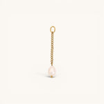 Nadare Co. long pearl drop charm featuring a genuine freshwater pearl on a 14k gold-plated stainless steel chain.