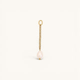 Nadare Co. long pearl drop charm featuring a genuine freshwater pearl on a 14k gold-plated stainless steel chain.