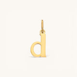 Nadare Co. lowercase letter d charm in 14k gold-plated stainless steel for everyday jewelry layering