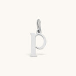 Nadare Co. silver-tone lowercase letter p initial charm made from stainless steel for everyday jewelry layering.