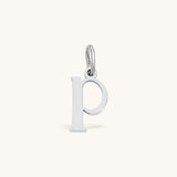 Nadare Co. silver-tone lowercase letter p initial charm made from stainless steel for everyday jewelry layering.