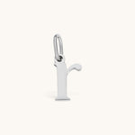 Nadare Co. silver-toned lowercase letter r charm made of stainless steel with a minimalist design for everyday wear