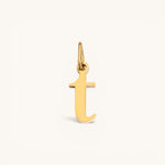Nadare Co. lowercase letter t charm in 14k gold-plated stainless steel for everyday jewelry layering