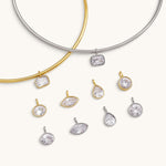 Nadare Co. Margot Necklace collection featuring gold and silver collar chains with various bezel-set crystal charms.