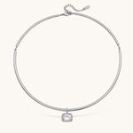 Nadare Co. Margot silver collar necklace with a polished chain and a single rectangular bezel-set crystal pendant.
