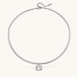 Nadare Co. Margot silver collar necklace with a polished chain and a single rectangular bezel-set crystal pendant.