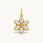 Nadare Co. Marquise Flower Charm in 14k gold-plated stainless steel with sparkling cubic zirconia petals.