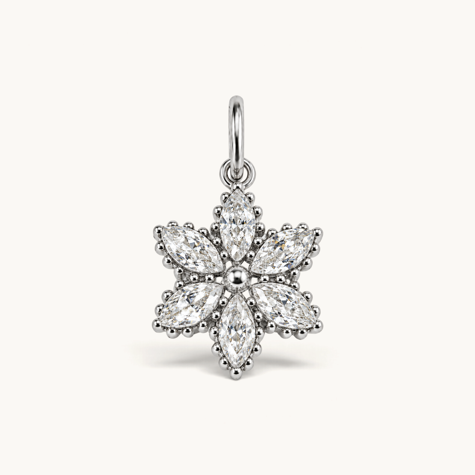 Nadare Co. silver-tone flower charm with marquise-cut cubic zirconia petals in a floral design