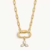 Nadare Co. Marquise Trio Charm featuring three marquise-cut cubic zirconia stones on a gold-plated link chain.
