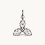 Nadare Co. Marquise Trio Charm featuring three marquise-cut cubic zirconia stones in a delicate petal arrangement.