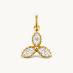 Nadare Co. Marquise Trio Charm featuring three marquise-cut cubic zirconia stones in 14k gold-plated stainless steel.