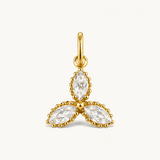 Nadare Co. Marquise Trio Charm featuring three marquise-cut cubic zirconia stones in 14k gold-plated stainless steel.