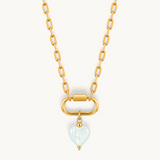 Nadare Co. Mother of Pearl heart charm on a gold-plated stainless steel chain with a carabiner clasp