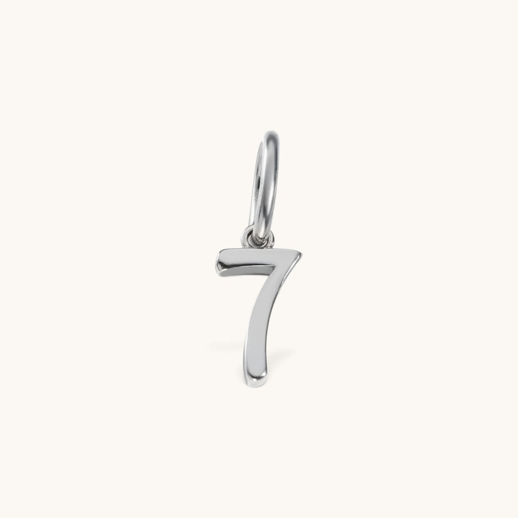 Nadare Co. number seven charm in polished silver-tone stainless steel for personalized necklace layering