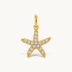Nadare Co. gold-plated starfish charm featuring sparkling cubic zirconia stones on a stainless steel base.