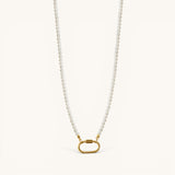 Nadare Co. Classic Pearl Chain featuring round white imitation pearls and a gold-tone oval clasp charm connector.