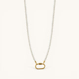 Nadare Co. Classic Pearl Chain necklace with white imitation pearls and a gold-tone oval clasp charm connector.
