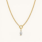 Nadare Co. Pearl Charm necklace featuring an organic freshwater pearl on a 14k gold-plated stainless steel chain.