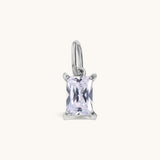 Nadare Co. rectangle birthstone charm in silver-tone stainless steel with a clear cubic zirconia stone