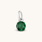 Nadare Co. round emerald green cubic zirconia birthstone charm in silver-tone setting for necklace layering