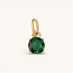 Nadare Co. round birthstone charm featuring a vibrant green cubic zirconia set in 14k gold plated stainless steel.