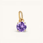 Nadare Co. round purple cubic zirconia birthstone charm in 14k gold plated stainless steel for necklace layering.