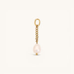 Nadare Co. short pearl drop charm featuring a genuine freshwater pearl on a 14k gold-plated stainless steel chain.