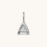 Nadare Co. silver-toned bubble letter A charm with a rounded, puffed design for necklace layering.