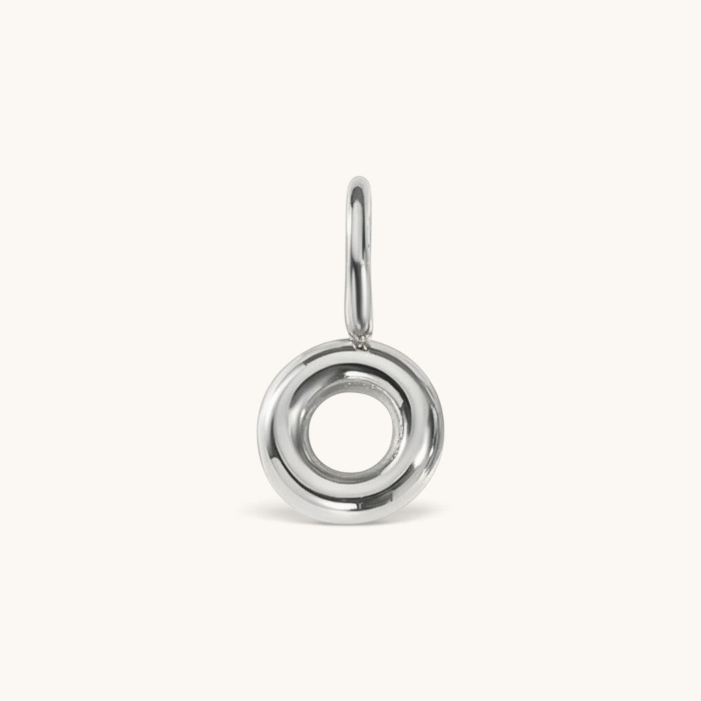 Nadare Co. silver-toned bubble initial charm in a rounded, puffed letter O design for necklace layering.