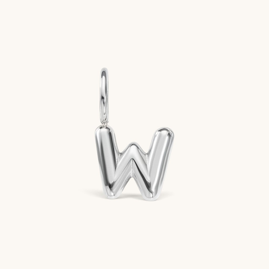 Nadare Co. silver bubble initial charm in the shape of the letter W with a puffed, rounded design.