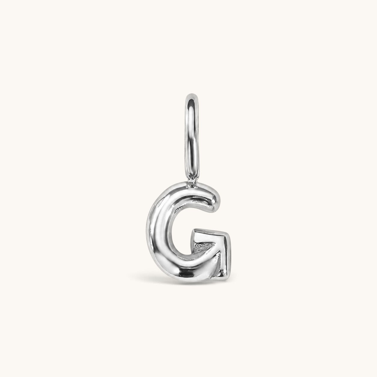 Nadare Co. silver-toned bubble initial charm in the shape of the letter G with a playful, puffed design.