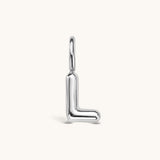 Nadare Co. silver bubble initial charm in the shape of the letter L with a smooth, puffed, rounded design.