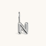 Nadare Co. silver bubble letter N charm with a rounded, puffed design for necklace layering.