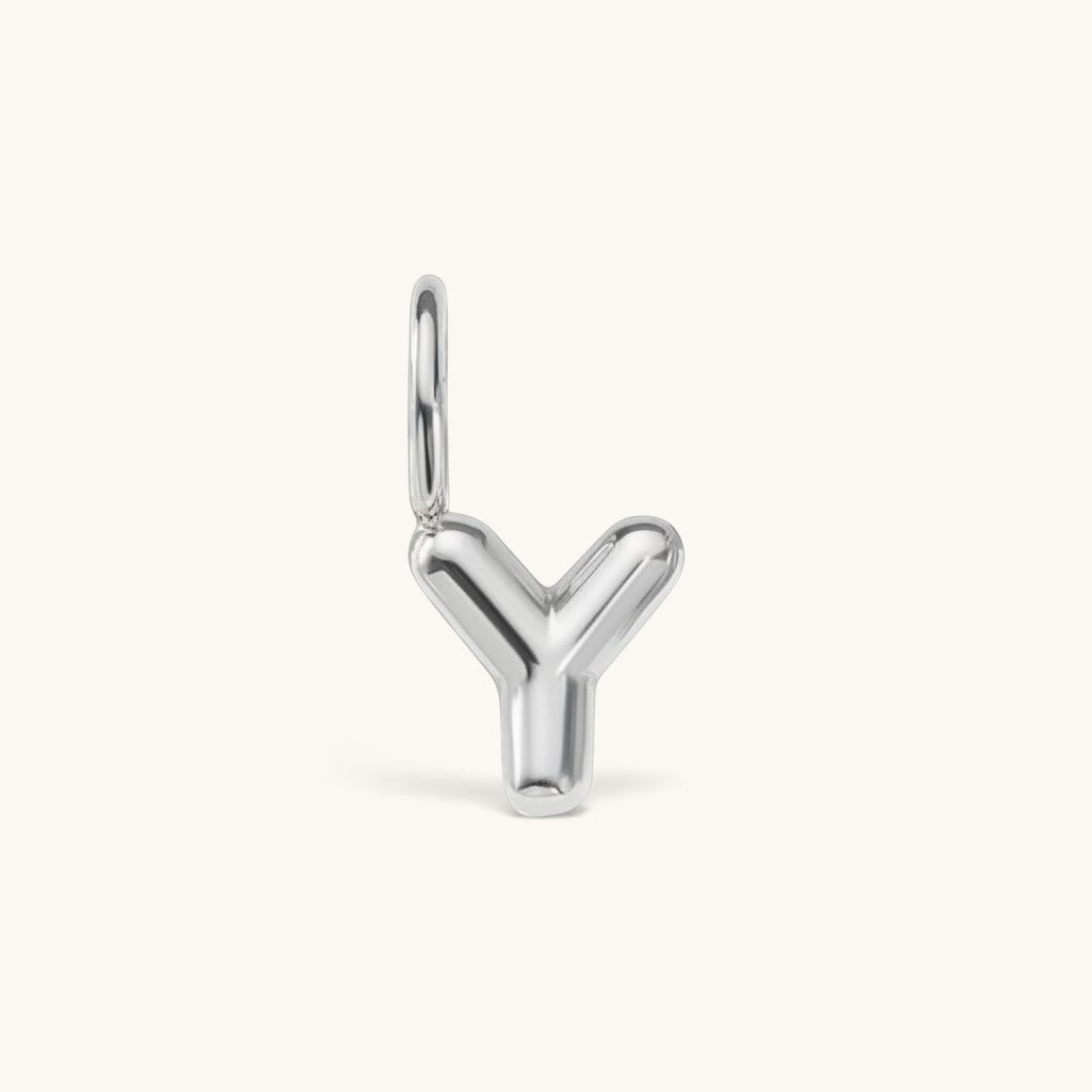 Nadare Co. silver-toned puffed letter Y bubble initial charm for a personalized necklace stack.