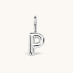 Nadare Co. silver-toned bubble initial charm in the shape of the letter P with a playful puffed design.