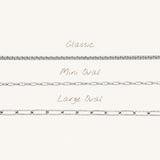 Nadare Co. silver chain collection featuring Classic, Mini Oval, and Large Oval link styles for custom necklaces.