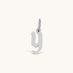 Nadare Co. silver-toned gothic letter Y charm pendant with sharp edges for a necklace stack.