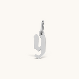 Nadare Co. silver-toned gothic letter Y charm pendant with sharp edges for a necklace stack.