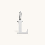Nadare Co. silver-toned stainless steel initial L charm with a classic serif font design.