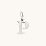 Nadare Co. silver-tone stainless steel letter P initial charm with a classic serif font design.