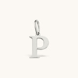 Nadare Co. silver-tone stainless steel letter P initial charm with a classic serif font design.