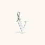Nadare Co. silver-toned stainless steel lowercase letter V initial charm pendant for everyday jewelry layering