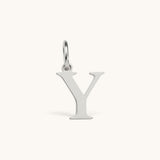 Nadare Co. silver-toned stainless steel letter Y charm with a polished serif font for necklace layering.