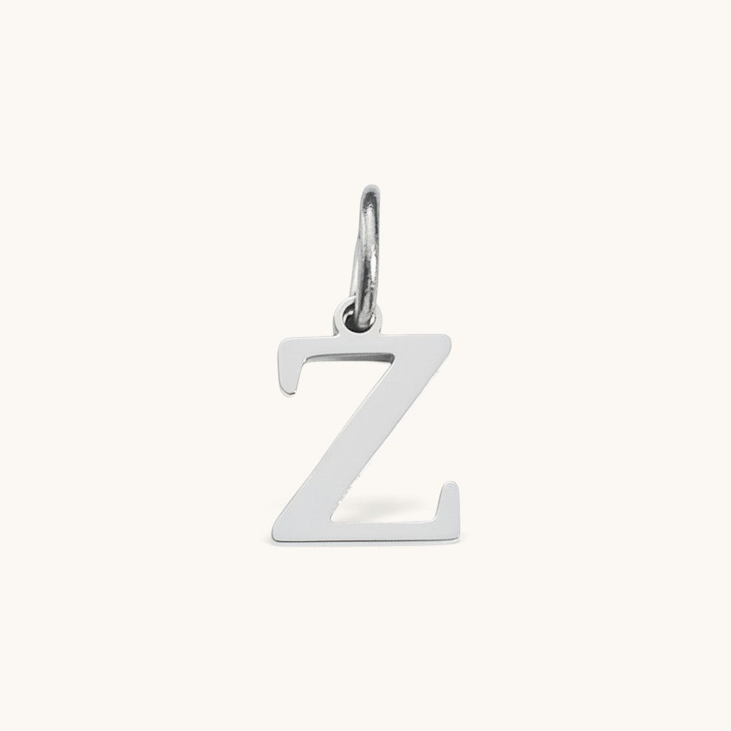 Nadare Co. silver-tone stainless steel initial charm featuring a clean serif letter Z for personalized jewelry.