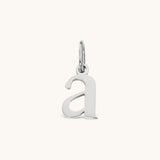 Nadare Co. silver-toned lowercase letter a charm made of stainless steel for everyday jewelry layering.