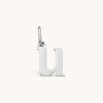 Nadare Co. silver-toned lowercase letter u charm pendant with a polished finish for everyday jewelry layering