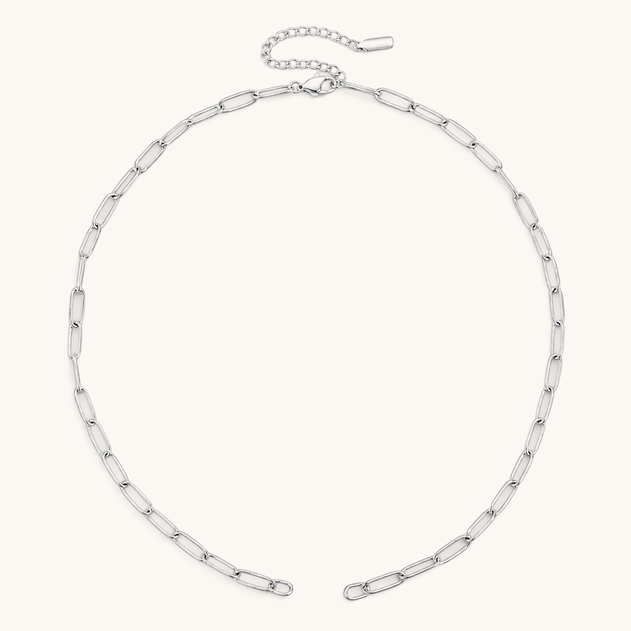 Nadare Co. silver stainless steel large oval link chain necklace with an adjustable extension clasp