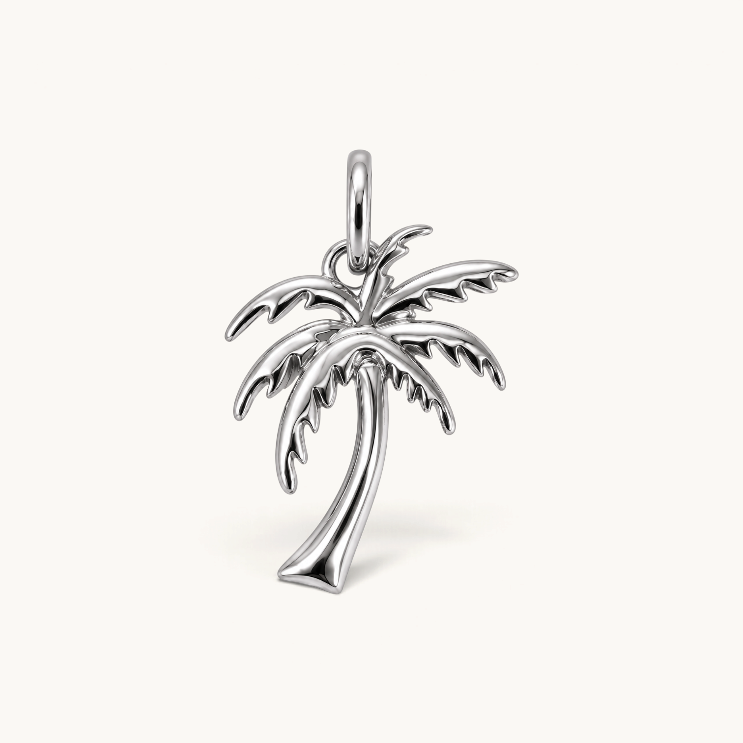Nadare Co. large palm tree charm in polished silver-tone stainless steel with sculpted fronds and slender trunk