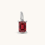 Nadare Co. silver pendant featuring a rectangular ruby-red crystal in a vintage-inspired setting