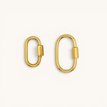 Nadare Co. small gold carabiner clasps for charm necklaces, designed for easy stacking and swapping of charms.